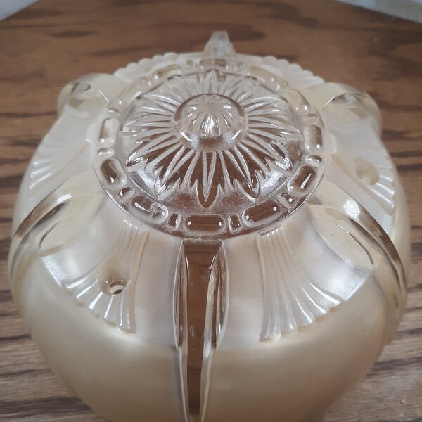 Pantalla de luz de techo art deco rosa vintage con 3 agujeros para colgar cadenas, 6" de diámetro, 4" de profundidad, años 30