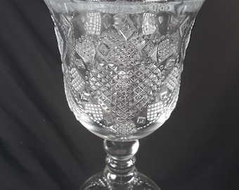 Vintage Avon Fostoria &quot;Hearts and Diamonds&quot; pedestal rolled stem goblet, candle holder or vase, 1978