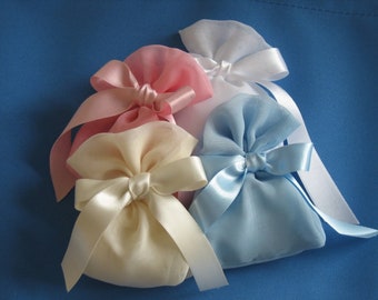 Sets of 5 - Sacchettino di Organza Chiffon - Handsewn in Italy - Sold without ribbon, undecorated and unfilled - White(2 sizes) or pink.