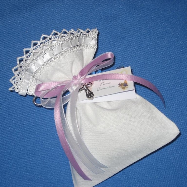 Sacchettino Lino con Crochet, Made in Italy Favor Bag for Bomboniere - Sacchettino only, undecorated and unfilled