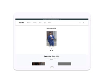 Może przedstawiać: Zrzut ekranu strony internetowej przedstawiający mężczyznę w niebieskim garniturze, z tekstem "Meet the Owner" i "Operating since 2011."