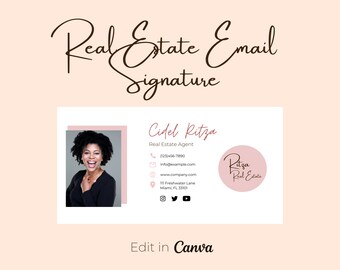 Professional Email Signature Template | Editable Canva | Minimalist Design | Real Estate & Social Media Marketing