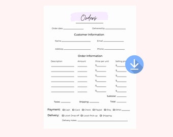 Editable Order Form Template | Canva Printable Business Form | Small Business Order Sheet | Instant Download