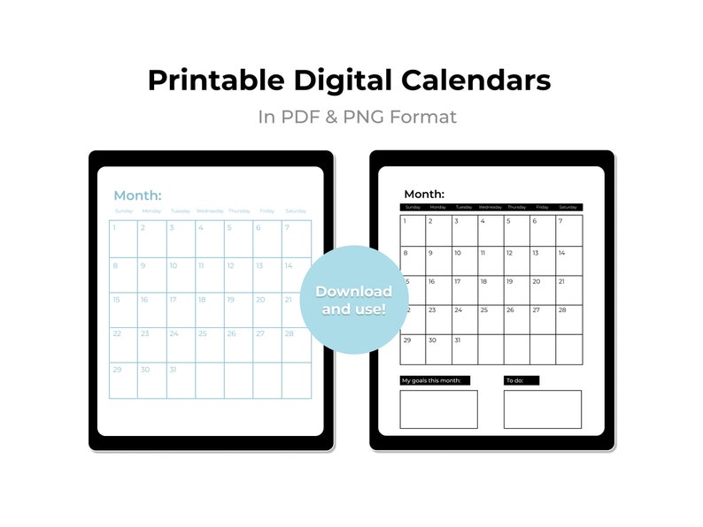 Printable Digital Downloadable Calendar Monthly Planner Goodnotes