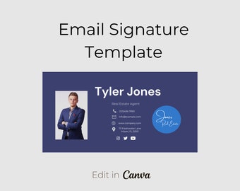 Professional Email Signature Template | Canva Editable | Photo & Logo | Real Estate, Social Media, Business | Gmail Outlook Compatible