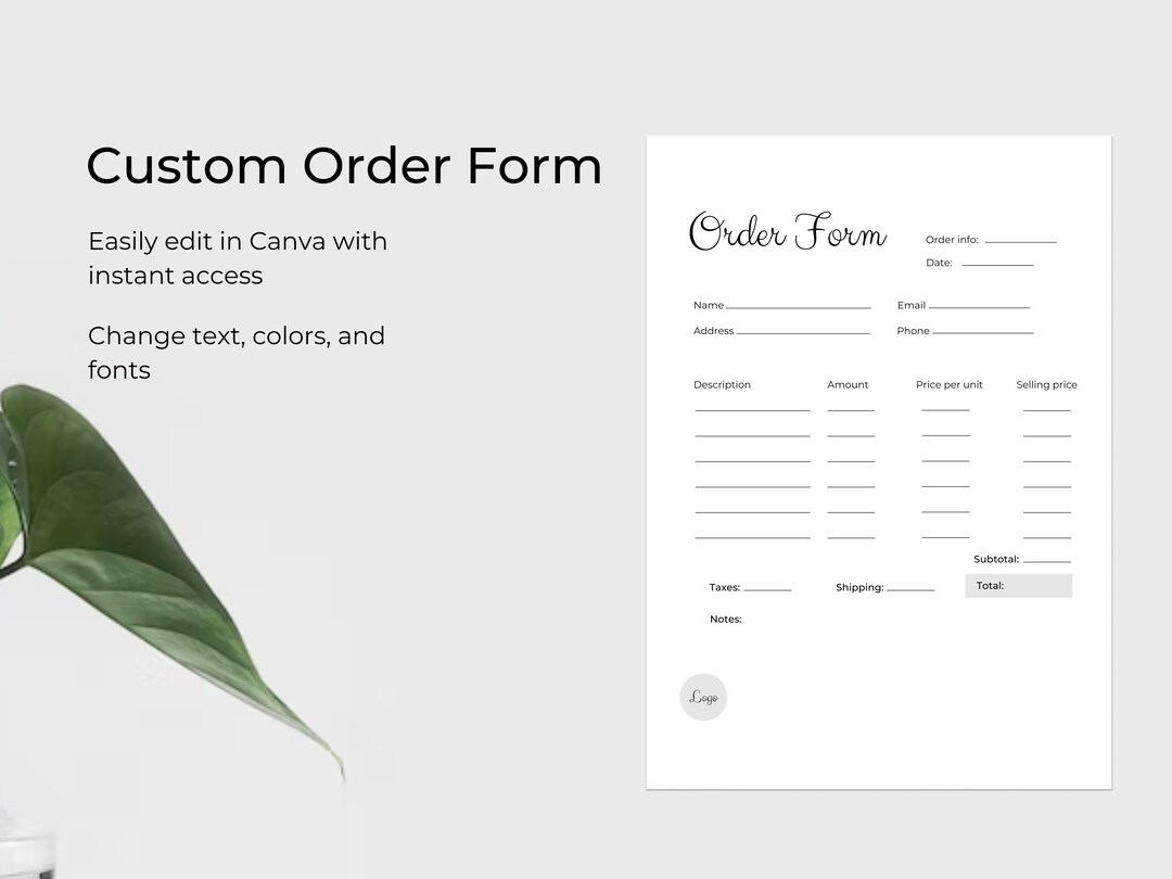 Editable Order Form | Order Form Template | Printable Etsy Shop ...