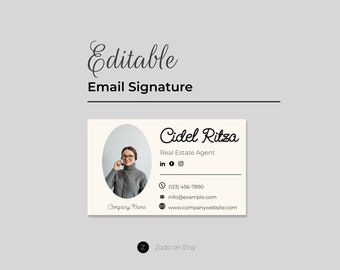 HTML Email Signature Template with Photo & Logo | Editable Business Signature | Minimalist Realtor and Marketer Design | Instant Download