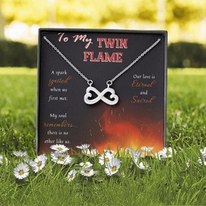 Twin Flame, Spark Ignited, Soul Remembers - Heart-shaped Infinity Necklace