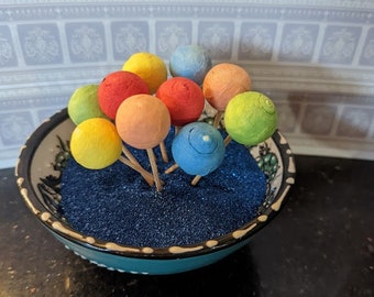 Colored Spun Cotton Balls - Set of 10, German Craft Supply