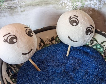 Hand Painted Spun Cotton Head - Craft Supply, Set of 2