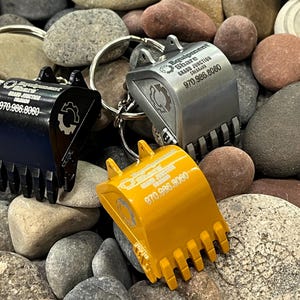 Engraved Excavator Bucket Keychain, NEW FINISH OPTIONS-Construction, Digger Bucket, Backhoe