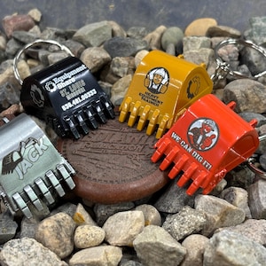 Engraved Excavator Bucket Keychain, 4 color options-Construction, Digger Bucket, Backhoe