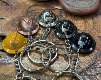 Engraved Hard Hat Keychain with 6 color options, Oilfield, Construction, Safety, road construction, mining