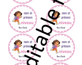 editable school label/ ppx file / etiquette scolaire personnalisable , thème DORA