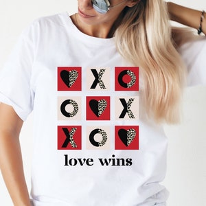 Love Wins Tee, Valentines Day Tee, Tic Tac Toe Valentines, Leopard and Hearts Tee, Love Tee