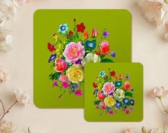 Personalized Wedding Gift For Guest, Coaster Bundle. Rose Bouquet.