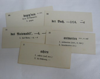 Vintage German vocabulary cards, Junk Journal supplies, Mixed Media, Collage, Flashcards