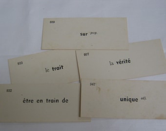 Vintage French vocabulary cards, Junk Journal supplies, Mixed Media, Collage, Flashcards