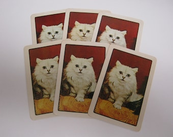 6 Vintage Playing Cards - Junk Journal Supply - Vintage Paper - Cat Playing Cards