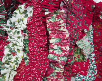 Christmas Fabric Ruffles (Vintage or Vintage Style) for Journals, Junk Journals, Tags, Pockets, Ephemera, Trim, Mixed Media – 10 Ruffles