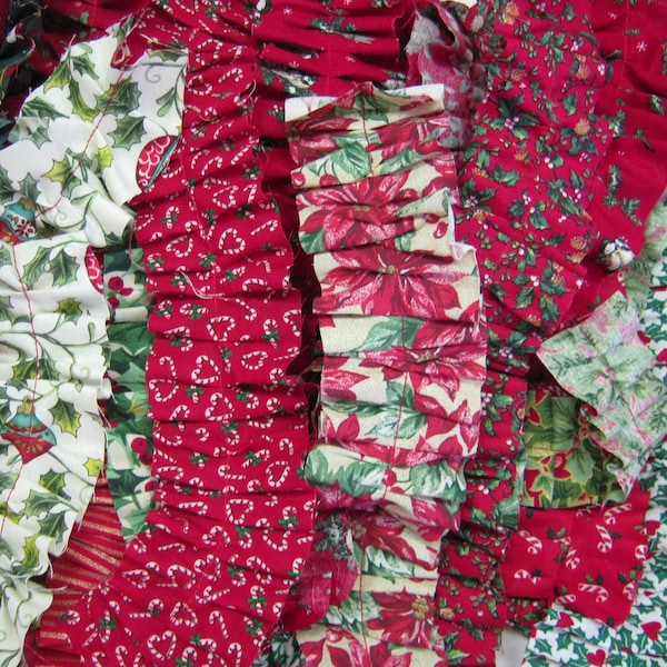 Christmas Fabric Ruffles (Vintage or Vintage Style) for Journals, Junk Journals, Tags, Pockets, Ephemera, Trim, Mixed Media – 10 Ruffles