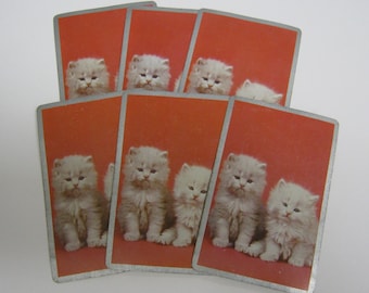 6 Vintage Playing Cards - Junk Journal Supply - Vintage Paper - Kitten Playing Cards