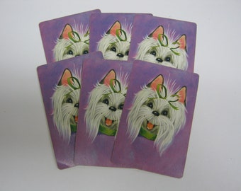 6 Vintage Playing Cards - Junk Journal Supply - Vintage Paper - Dog Playing Cards