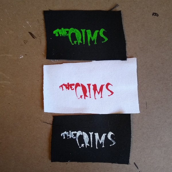 The Grims Text Patch - hand painted flexible paint on canvas - sew on patches - handmade rocker, psychobilly, rockabilly, punk, goth