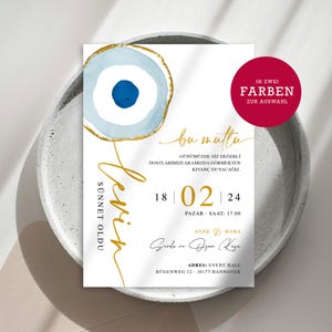Sunnet Davetiyesi | Sunnet Düğünü Davetiyesi | Numérique | Carte solaire | isme özel | invitation |  Célébration de la circoncision | Nazare | Mauvais œil