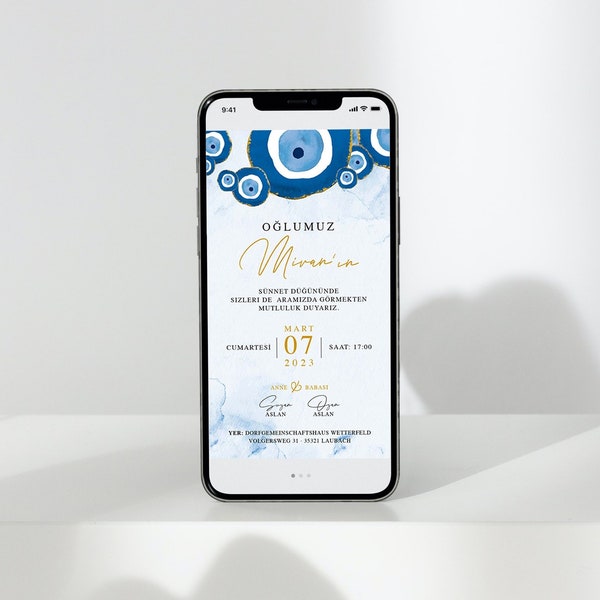 Sünnet Dügün Davetiyesi circumcision celebration digital invitation card Nazar Devil Eye