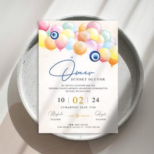 Carte solaire | isme özel soleil karti | Invitations | coucher de soleil | numérique | Cérémonie de circoncision de Sünnet Dügün Davetiyesi | Carte d'invitation | Nazar
