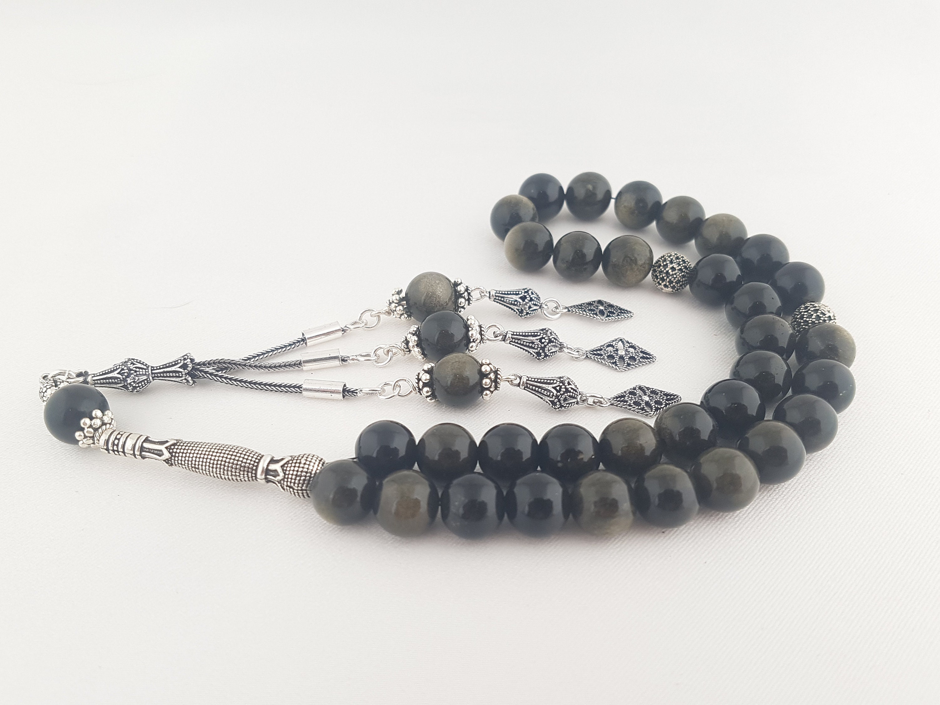 Obsidian Stone and Silver 33 Islamic Prayer Beads Rosary - Etsy