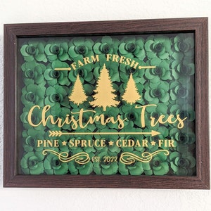 Christmas Paper Rose Shadow Box, Christmas Shadow Box, Christmas Decor, Christmas Tree Decor, Paper Rose Shadow Box