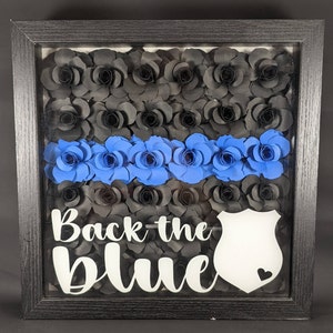Back the Blue Paper Rose Shadow Box, Police Shadow Box, Back the Blue Gift, Police Gift, Thin Blue Line Gift, Paper Rose Shadow Box