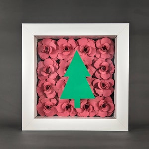 Christmas Paper Rose Shadow Box, Christmas Shadow Box, Christmas Decor, Christmas Tree Decor, Paper Rose Shadow Box