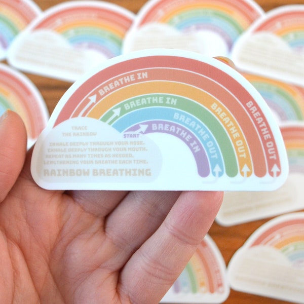 Rainbow Breathing Sticker | Finger Tracing Calming Technique | Kids Mindfulness Exercise | Gift from Counselor | Coping Skills Tool