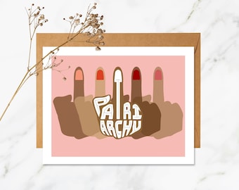 Feminist Art Middle Finger Printable Greeting Card, Digital Download