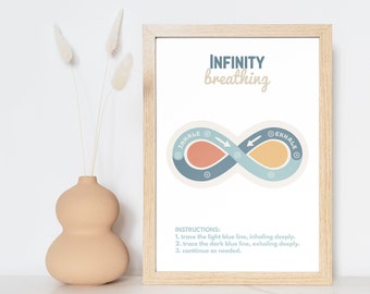 Respiración infinita, póster de psicología, herramienta de respiración profunda, manejo de la ansiedad, descarga digital instantánea