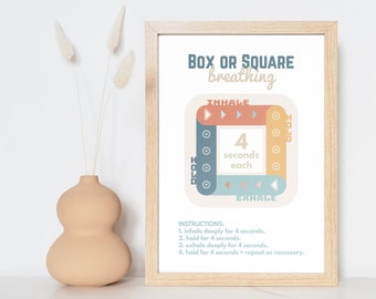 Impresión de ejercicios de respiración en caja: Arte mural "Calm Corner" (Descarga digital)
