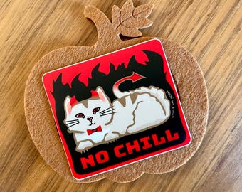 Pegatina de gato diabólico, gatito "sin frío", vinilo de Halloween