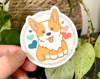 Pegatina de Corgi adorable / No puedo concentrarme / Distraído por perros / Demasiada ternura / Me encantan los perros