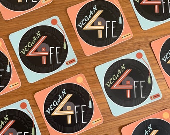 Pegatina vegana de por vida: tocadiscos retro, calcomanía de origen vegetal