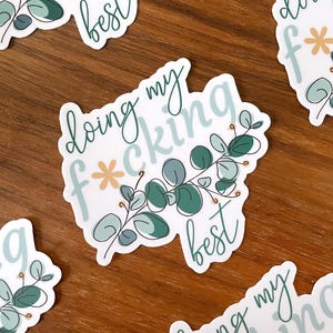 Funny Friend Gift | Dumpster Fire Affirmation Sticker | Doing My Fucking Best | Swear Word Laptop Decal | Botanical Profanity image 4