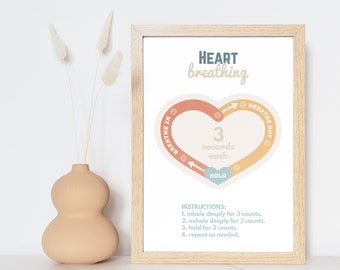 Impresión de corazón respirando, Rincón de calma para niños pequeños, Arte para el aula de preescolar, DESCARGA DIGITAL INSTANTÁNEA