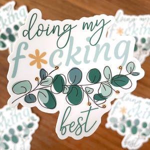 Funny Friend Gift | Dumpster Fire Affirmation Sticker | Doing My Fucking Best | Swear Word Laptop Decal | Botanical Profanity image 6
