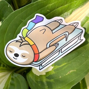 Sled Sloth Sticker | Speedy Skeleton Sloth | Toboggan Race | Pride Rainbow Decal
