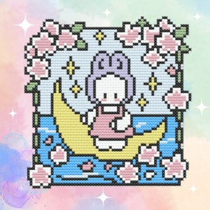Bunny Moon Counted Cross Stitch PDF | Kawaii | DMC