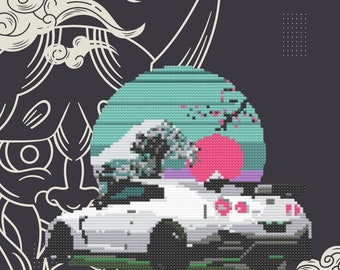 Vaporwave City Street Cross Stitch Pattern: 80s Neon Lofi Retrowave ...