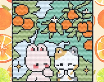 Tangerine Friends Counted Cross Stitch PDF | Kawaii | DMC