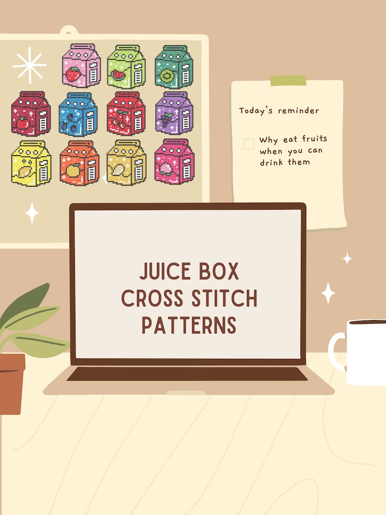 Juice Box Cross Stitch Perler Bead Patterns | Kawaii | DMC - Etsy